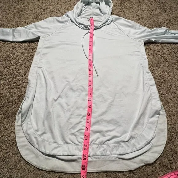 Athleta Women's Small Uptempo Hoodie Sweatshirt Light Blue Thumb Holes - Picture 8 of 9